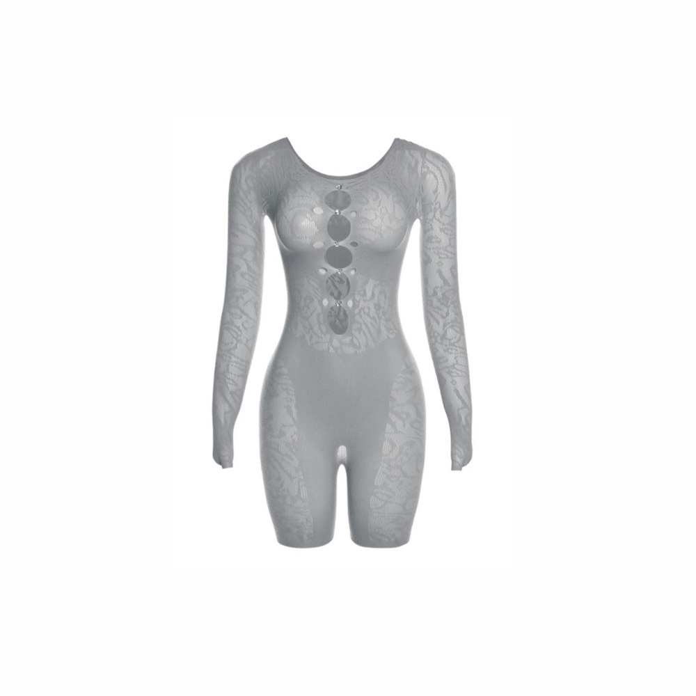 Gray Lace Long Sleeve Bodysuit